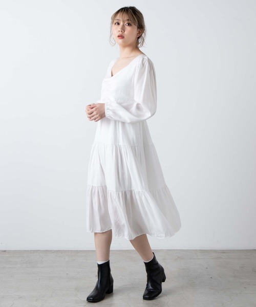 WEGO（ウィゴー）の「WEGO/ドロストティアードワンピース（ワンピース・レディース・ホワイト/ブラック・FREE）」の5枚目の写真