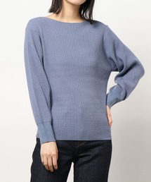 バルーンスリーブリブニットトップス