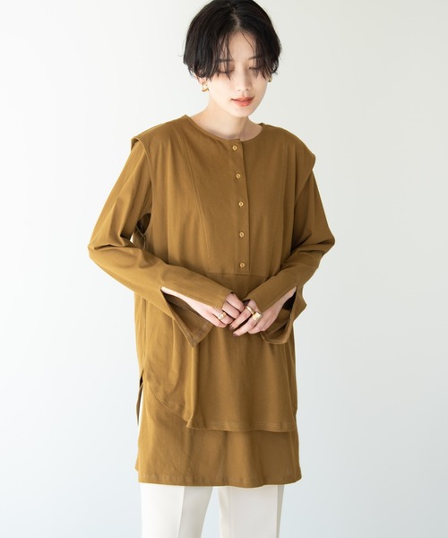 Solace(ソレイス)の「3wayタンクレイヤードロングカットソー(Tシャツ/カットソー・レディース・カーキブラウン/ベージュ・FREE)」の3枚目の写真