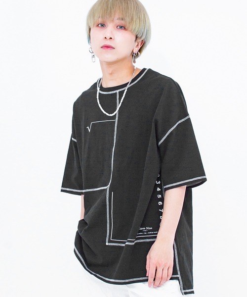 A‘gem 9（エージェムナイン）の「『A'GEM/9』フェイクレイヤード配色ステッチ半袖Tシャツ（Tシャツ/カットソー・メンズ・ホワイト/ブラック・FREE）」の2枚目の写真