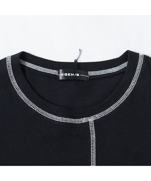 A‘gem 9（エージェムナイン）の「『A'GEM/9』フェイクレイヤード配色ステッチ半袖Tシャツ（Tシャツ/カットソー・メンズ・ホワイト/ブラック・FREE）」の5枚目の写真