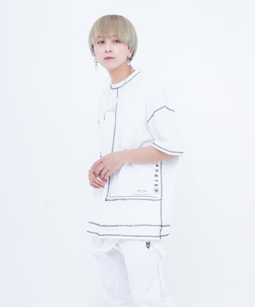 A‘gem 9（エージェムナイン）の「『A'GEM/9』フェイクレイヤード配色ステッチ半袖Tシャツ（Tシャツ/カットソー・メンズ・ホワイト/ブラック・FREE）」の11枚目の写真