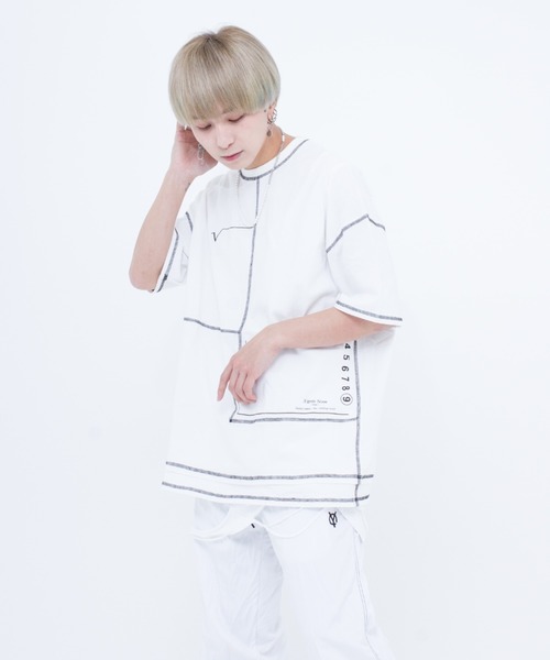 A‘gem 9（エージェムナイン）の「『A'GEM/9』フェイクレイヤード配色ステッチ半袖Tシャツ（Tシャツ/カットソー・メンズ・ホワイト/ブラック・FREE）」の12枚目の写真