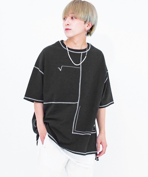 A‘gem 9（エージェムナイン）の「『A'GEM/9』フェイクレイヤード配色ステッチ半袖Tシャツ（Tシャツ/カットソー・メンズ・ホワイト/ブラック・FREE）」の15枚目の写真