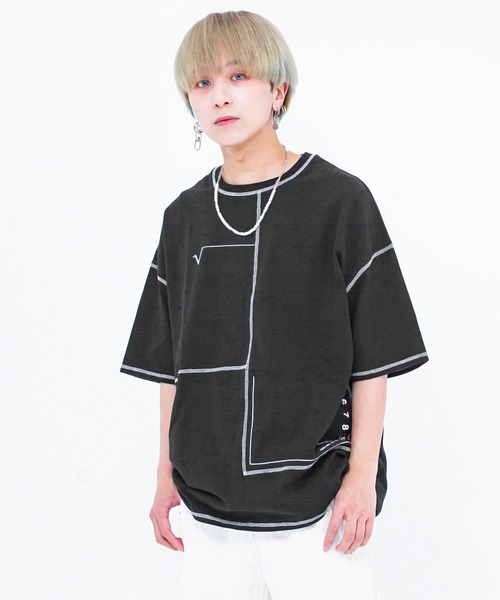 A‘gem 9（エージェムナイン）の「『A'GEM/9』フェイクレイヤード配色ステッチ半袖Tシャツ（Tシャツ/カットソー・メンズ・ホワイト/ブラック・FREE）」の16枚目の写真