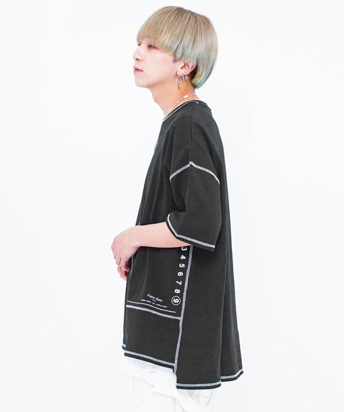 A‘gem 9（エージェムナイン）の「『A'GEM/9』フェイクレイヤード配色ステッチ半袖Tシャツ（Tシャツ/カットソー・メンズ・ホワイト/ブラック・FREE）」の17枚目の写真