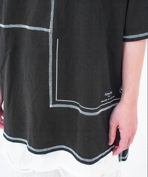 A‘gem 9（エージェムナイン）の「『A'GEM/9』フェイクレイヤード配色ステッチ半袖Tシャツ（Tシャツ/カットソー・メンズ・ホワイト/ブラック・FREE）」の21枚目の写真