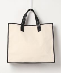 エコレザーパイピングビッグキャンバストートバッグ