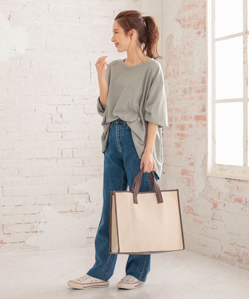 KOBE LETTUCE（コウベレタス）の「エコレザーパイピングビッグキャンバストートバッグ（トートバッグ・レディース・ブラック/ブラウン/ライトグレー/その他・FREE）」の13枚目の写真