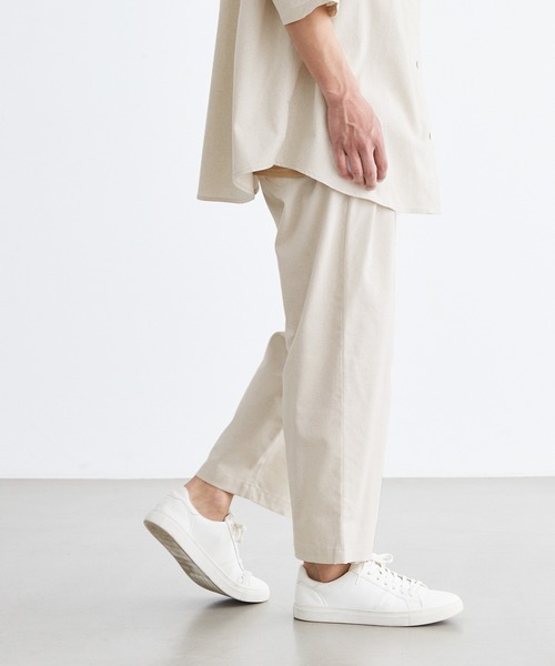 Loungewear tokyo（ラウンジウェアトウキョウ）の「【セットアップ】麻レーヨンリラックス ダブルポケットオーバーサイズ半袖シャツ＆1タックテーパードアンクルワイドパンツ ワンマイルウェア（セットアップ・メンズ・キナリ/ブラック/グレー系その他/ベージュ/カーキ/ネイビー・M/L/XL）」の12枚目の写真