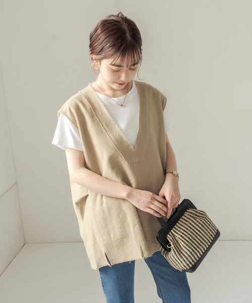 CAPRICIEUX LE'MAGE（カプリシューレマージュ）の「コットンステッチＶベスト（ベスト・レディース・ブラック/ベージュ・FREE）」の13枚目の写真