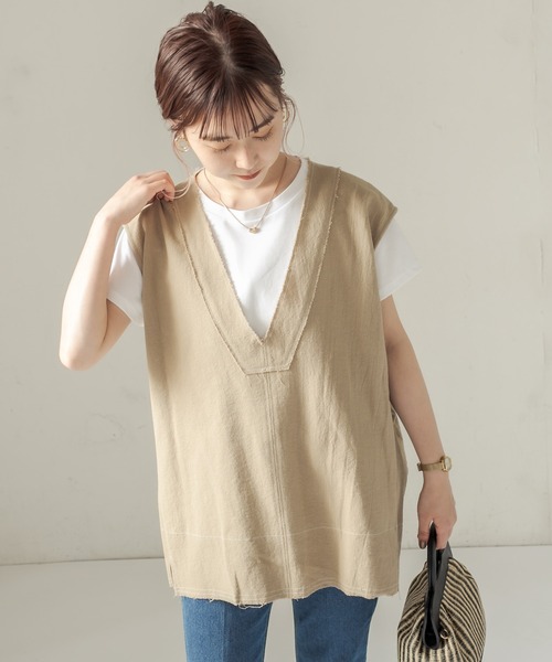 CAPRICIEUX LE'MAGE（カプリシューレマージュ）の「コットンステッチＶベスト（ベスト・レディース・ブラック/ベージュ・FREE）」の20枚目の写真