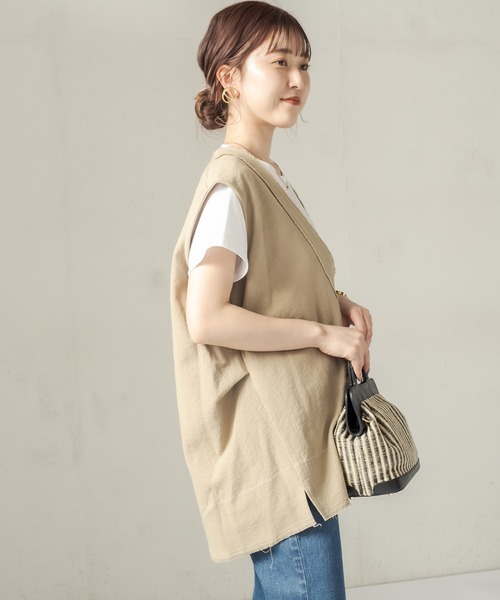 CAPRICIEUX LE'MAGE（カプリシューレマージュ）の「コットンステッチＶベスト（ベスト・レディース・ブラック/ベージュ・FREE）」の4枚目の写真