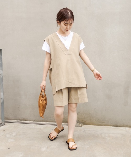 CAPRICIEUX LE'MAGE（カプリシューレマージュ）の「コットンステッチＶベスト（ベスト・レディース・ブラック/ベージュ・FREE）」の5枚目の写真