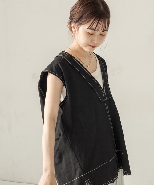 CAPRICIEUX LE'MAGE（カプリシューレマージュ）の「コットンステッチＶベスト（ベスト・レディース・ブラック/ベージュ・FREE）」の18枚目の写真
