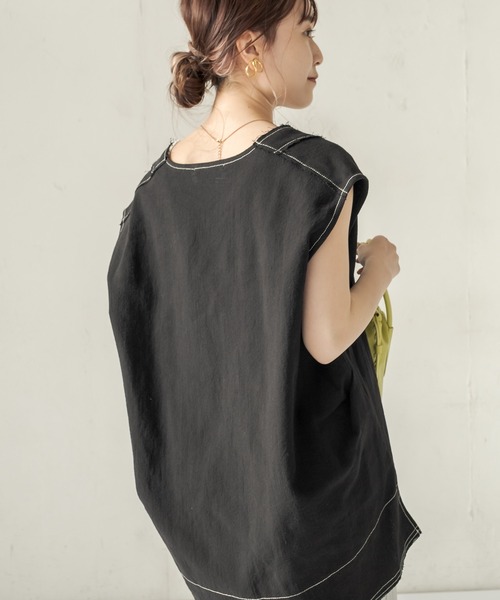 CAPRICIEUX LE'MAGE（カプリシューレマージュ）の「コットンステッチＶベスト（ベスト・レディース・ブラック/ベージュ・FREE）」の9枚目の写真