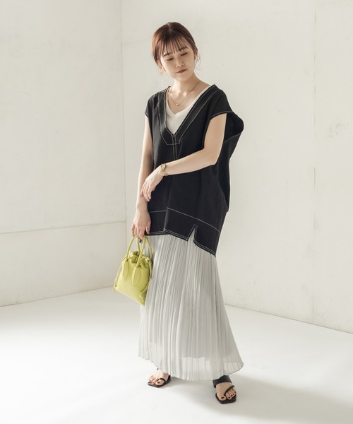 CAPRICIEUX LE'MAGE（カプリシューレマージュ）の「コットンステッチＶベスト（ベスト・レディース・ブラック/ベージュ・FREE）」の6枚目の写真