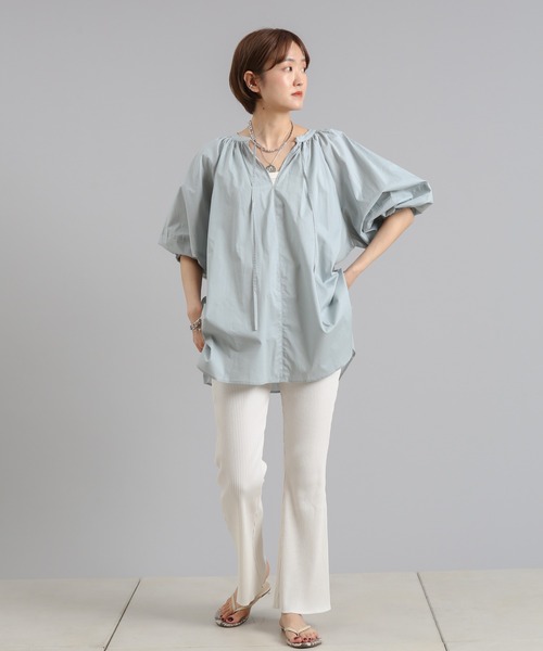 DouDou（ドゥドゥ）の「ギャラクシーリブセミフレアパンツ（その他パンツ・レディース・オフホワイト/ブラック/ブラウン/サックスブルー・FREE）」の15枚目の写真