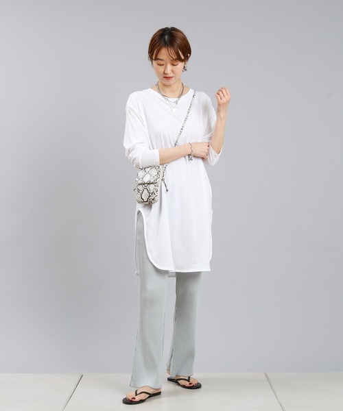 DouDou（ドゥドゥ）の「ギャラクシーリブセミフレアパンツ（その他パンツ・レディース・オフホワイト/ブラック/ブラウン/サックスブルー・FREE）」の21枚目の写真