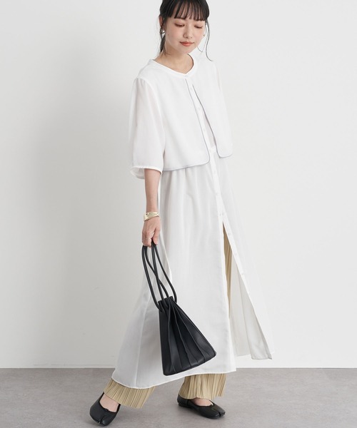 earth music&ecology(アースミュージックアンドエコロジー)の「【WEB限定】サイドリボンシャツワンピース *(ワンピース・レディース・ネイビー/オフホワイト/ブルー系その他5・FREE)」の2枚目の写真