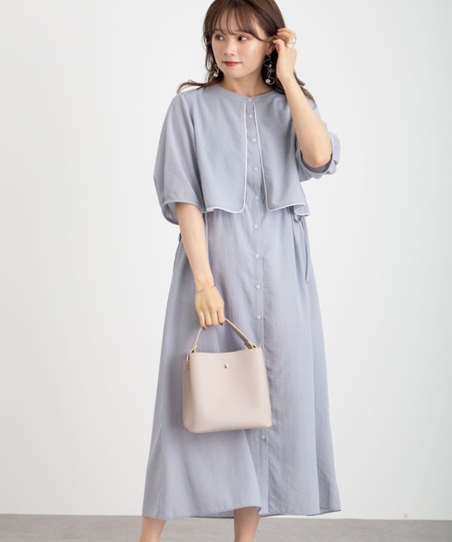 earth music&ecology(アースミュージックアンドエコロジー)の「【WEB限定】サイドリボンシャツワンピース *(ワンピース・レディース・ネイビー/オフホワイト/ブルー系その他5・FREE)」の3枚目の写真