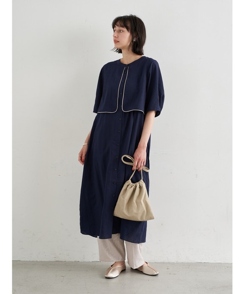 earth music&ecology(アースミュージックアンドエコロジー)の「【WEB限定】サイドリボンシャツワンピース *(ワンピース・レディース・ネイビー/オフホワイト/ブルー系その他5・FREE)」の4枚目の写真