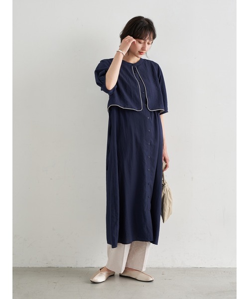 earth music&ecology(アースミュージックアンドエコロジー)の「【WEB限定】サイドリボンシャツワンピース *(ワンピース・レディース・ネイビー/オフホワイト/ブルー系その他5・FREE)」の5枚目の写真