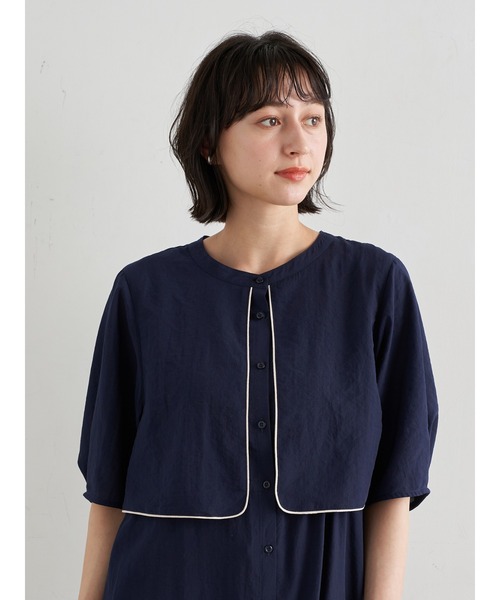 earth music&ecology(アースミュージックアンドエコロジー)の「【WEB限定】サイドリボンシャツワンピース *(ワンピース・レディース・ネイビー/オフホワイト/ブルー系その他5・FREE)」の9枚目の写真