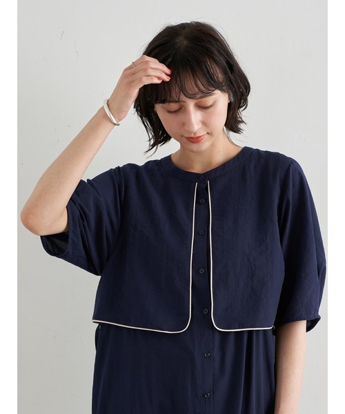 earth music&ecology(アースミュージックアンドエコロジー)の「【WEB限定】サイドリボンシャツワンピース *(ワンピース・レディース・ネイビー/オフホワイト/ブルー系その他5・FREE)」の10枚目の写真