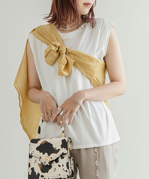 Lull（ルル）の「【Lull / ルル】ショルダータックノースリーブTee（Tシャツ/カットソー・レディース・ブラック/ホワイト・ONESIZE）」の2枚目の写真