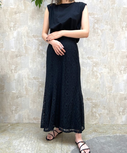 Lull（ルル）の「【Lull / ルル】ショルダータックノースリーブTee（Tシャツ/カットソー・レディース・ブラック/ホワイト・ONESIZE）」の9枚目の写真