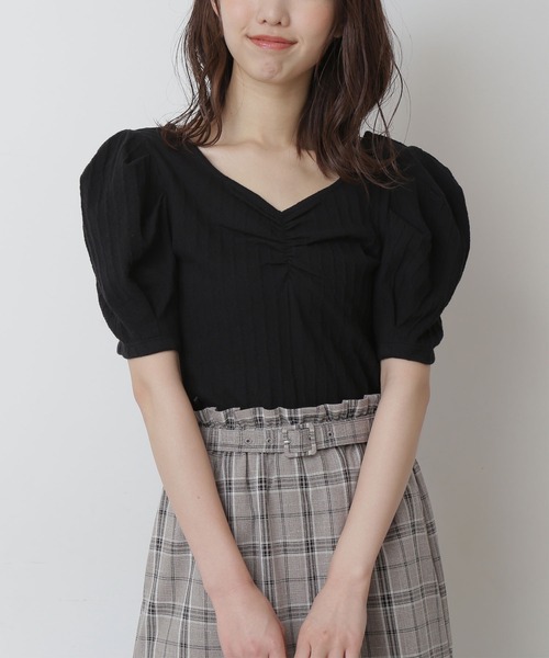 FREE'S MART（フリーズマート）の「◆2Wayふくれジャガードカットソー（Tシャツ/カットソー・レディース・ブラック/ホワイト/グリーン・FREE）」の3枚目の写真