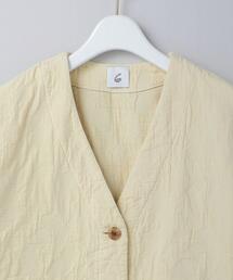 6(ロク)　コットンジャガードVネック シャツジャケット　¥17600 6（ロク）の「＜6(ROKU)＞COTTON JACQUARD V NECK 5SLEEVE SHIRT