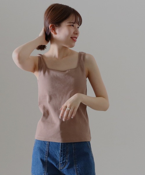 Cheek（チーク）の「コットンテレコカップ付タンクトップ（タンクトップ・レディース・ブラック/オフホワイト/ブラウン/ベージュ・FREE）」の4枚目の写真