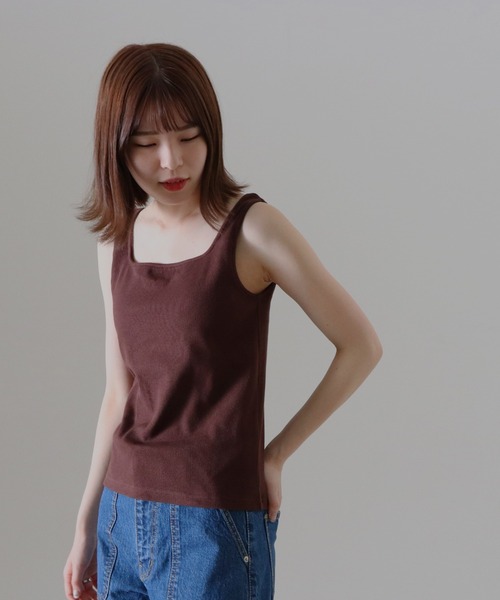 Cheek（チーク）の「コットンテレコカップ付タンクトップ（タンクトップ・レディース・ブラック/オフホワイト/ブラウン/ベージュ・FREE）」の3枚目の写真