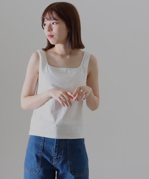 Cheek（チーク）の「コットンテレコカップ付タンクトップ（タンクトップ・レディース・ブラック/オフホワイト/ブラウン/ベージュ・FREE）」の2枚目の写真