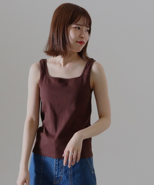 Cheek（チーク）の「コットンテレコカップ付タンクトップ（タンクトップ・レディース・ブラック/オフホワイト/ブラウン/ベージュ・FREE）」の7枚目の写真