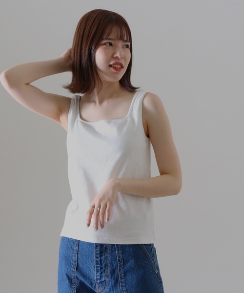 Cheek（チーク）の「コットンテレコカップ付タンクトップ（タンクトップ・レディース・ブラック/オフホワイト/ブラウン/ベージュ・FREE）」の9枚目の写真