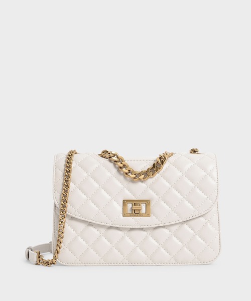 CHARLES & KEITH（チャールズ & キース）の「キルテッド クラッチ / Quilted Clutch（クラッチバッグ・レディース・ブラック/ホワイト系その他/バーガンディー/ライトベージュ・S）」の2枚目の写真