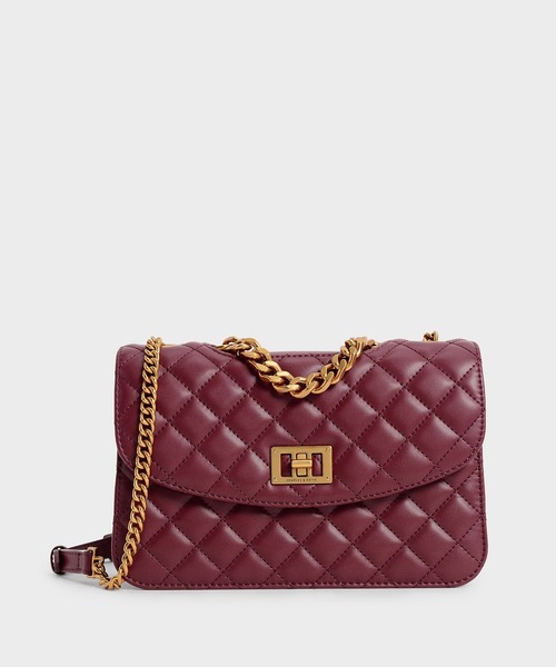 CHARLES & KEITH（チャールズ & キース）の「キルテッド クラッチ / Quilted Clutch（クラッチバッグ・レディース・ブラック/ホワイト系その他/バーガンディー/ライトベージュ・S）」の4枚目の写真