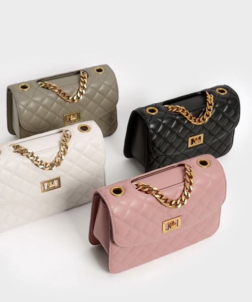 CHARLES & KEITH（チャールズ & キース）の「キルテッド クラッチ / Quilted Clutch（クラッチバッグ・レディース・ブラック/ホワイト系その他/バーガンディー/ライトベージュ・S）」の10枚目の写真