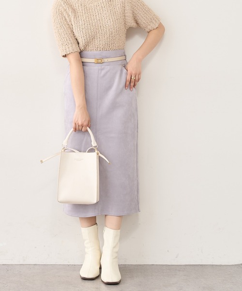 natural couture(ナチュラルクチュール)の「ベルト付きポンチスエードタイトスカート Mサイズ(スカート・レディース・アイボリー/スミクロ/その他1/パープル/その他2/サックスブルー・MEDIUM)」の14枚目の写真