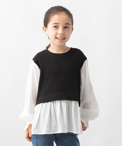 GLOBAL WORK（グローバルワーク）の「【キッズ】オシャ楽ドッキングプルオーバー長袖/959450（Tシャツ/カットソー・キッズ・ブラック/ベージュ系その他3・140cm/130cm/150cm/110cm/160cm/120cm/100cm）」の2枚目の写真