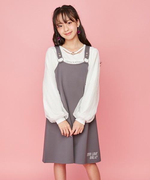 JENNI love（ジェニィラブ）の「リングストラップジャンスカ（ジャンパースカート・キッズ・ブラック/チャコールグレー/ブルー・150cm/140cm/160cm/130cm）」の2枚目の写真