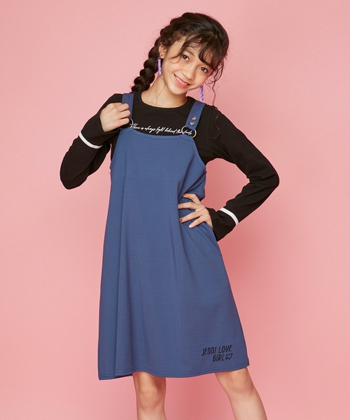 JENNI love（ジェニィラブ）の「リングストラップジャンスカ（ジャンパースカート・キッズ・ブラック/チャコールグレー/ブルー・150cm/140cm/160cm/130cm）」の3枚目の写真