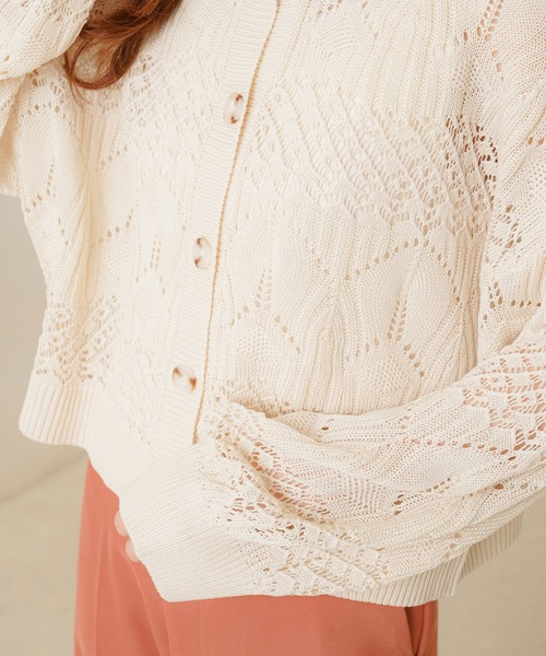 Newlyme（ニューリーミー）の「2WAYクルーネック透かし編みカーディガン（カーディガン/ボレロ・レディース・ブラック/アイボリー/ベージュ/ブラウン/ミント・XX-LARGE/X-LARGE/MEDIUM/LARGE）」の19枚目の写真