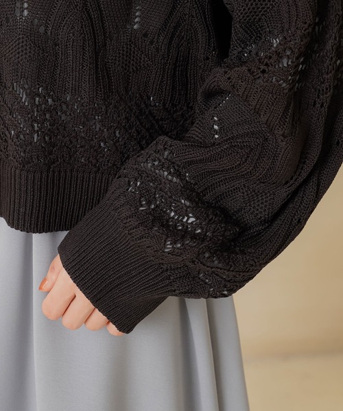 Newlyme（ニューリーミー）の「2WAYクルーネック透かし編みカーディガン（カーディガン/ボレロ・レディース・ブラック/アイボリー/ベージュ/ブラウン/ミント・XX-LARGE/X-LARGE/MEDIUM/LARGE）」の11枚目の写真