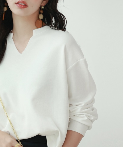 SAISON DE PAPILLON(セゾンドパピヨン)の「スキッパーネックカジュアルトレーナーカットソー(Tシャツ/カットソー・レディース・ホワイト/グレー/カーキ/ブルー/ブラック/ブラウン・S/M/L)」の16枚目の写真