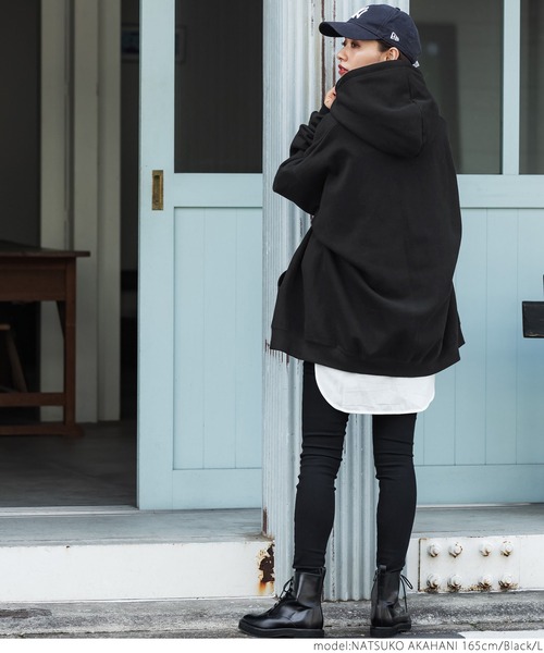 coca（coca）（コカ）の「たっぷりシルエット裏起毛ジップアップパーカー（パーカー・レディース・ブラック/グレー・M/L）」の10枚目の写真