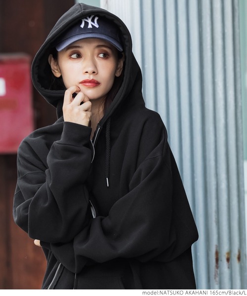 coca（coca）（コカ）の「たっぷりシルエット裏起毛ジップアップパーカー（パーカー・レディース・ブラック/グレー・M/L）」の12枚目の写真